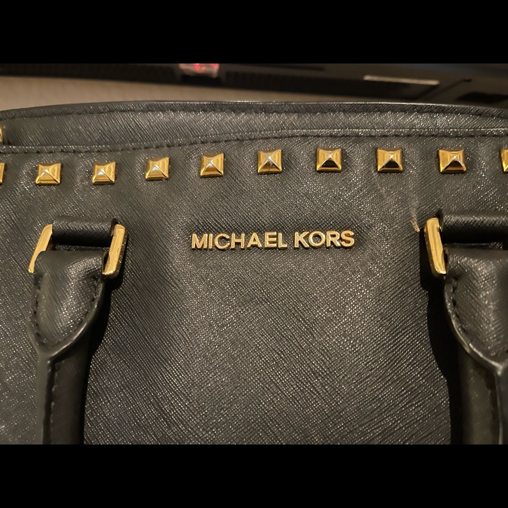 Michael Kors black handbag with gold studs